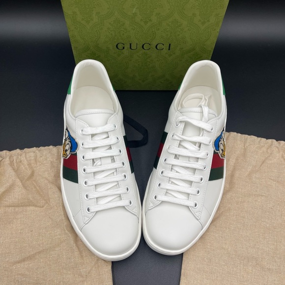 GUCCI ACE DONALD DUCK SNEAKERS WHITE, RED & GREEN - Picture 4 of 9